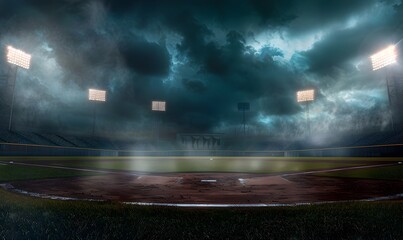 Fototapeta premium Dramatic Storm Backdrop for Epic Sports Photography at Baseball Stadium