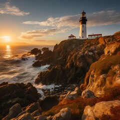 Naklejka premium a lighthouse on a rocky cliff. 