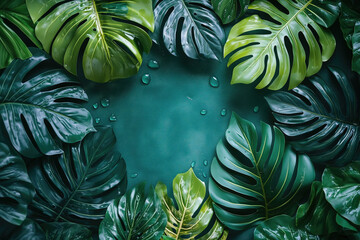Fototapeta premium Tropical Leaves Frame Background - Space for Text