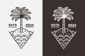 Palm tree design on the island with elegant line art style. Beach nuance design for printable products.
