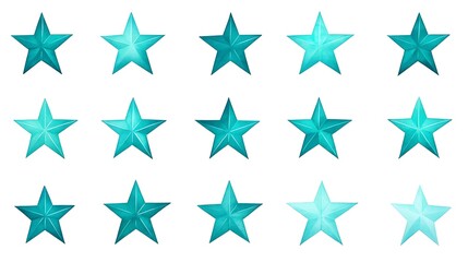 Sparkling Teal Stars Set on White Background with 50 Stars in Each Row - Simple and Elegant Design