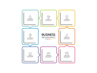 Business infographic. Organization chart with 8 options with icons. Vector template.