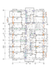 Vector architectural project of a multistory building floor plan
