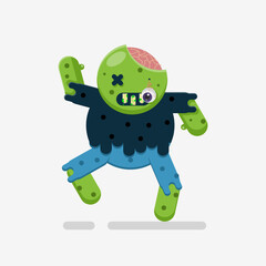Flat illustration walking zombie with brain and eye