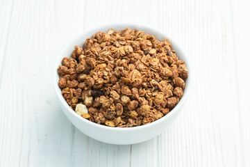 Homemade grain granola . Healthy energy eating . Top view