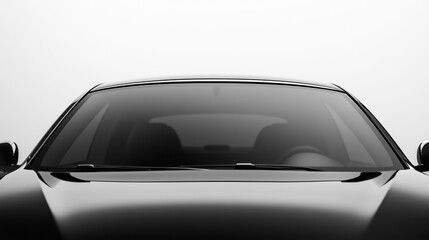 Front windshield of a black car clean and clear close up studio shot, offering a broad canvas for mockup