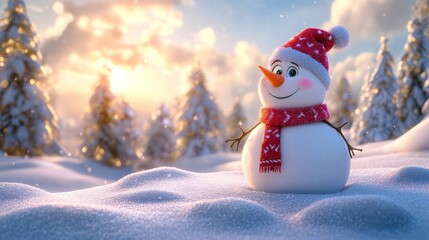 Obraz premium 3D cartoon snowman , Snowman with carrot nose , Festive snowman , Snowy landscape snowman