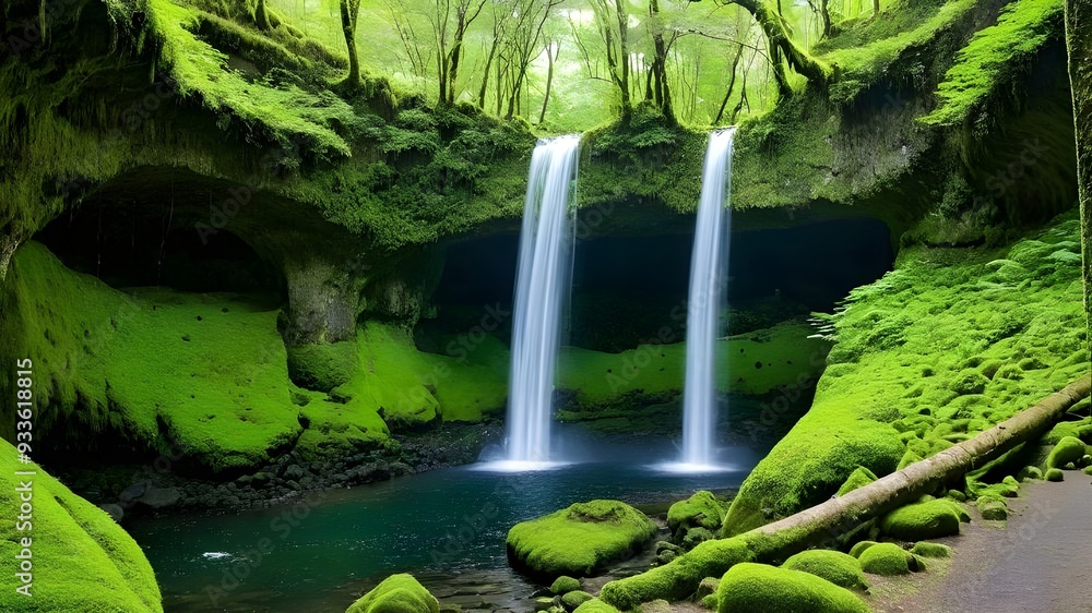 Wall mural forest and waterfalls