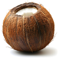 3d illustration of fresh tropical coconut. Broken coconut isolated on white background	