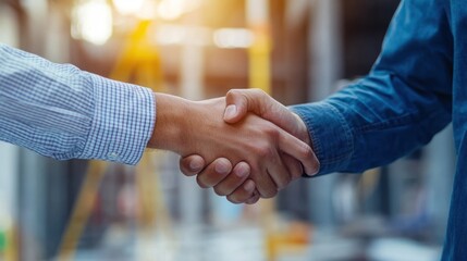 Handshake Agreement Between Two Men in a Construction Site