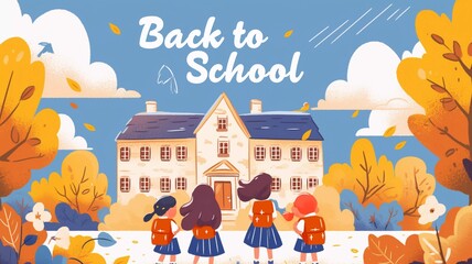 Bright and cute chibi-style illustration featuring text "Back to School," perfect for children's books and educational materials.