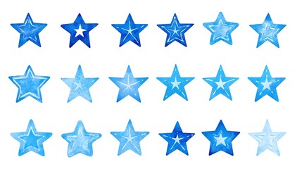Glowing Blue Stars Pattern on White Background. Rows of 50 Simple and Elegant Stars. Minimalistic Starry Design for Prints or Backgrounds.