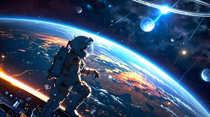  Anime-Style Spaceman and Planet