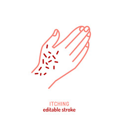 Itching icon. Editable stroke. Eczema, psoriasis linear sign.