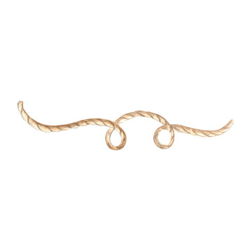 Rope twisted in loops. Hand drawn watercolor illustration isolated of background. Marine cord or string of hemp. Fiber of burlap. Nautical style clipart for card, creativity, craft, decoration, print.