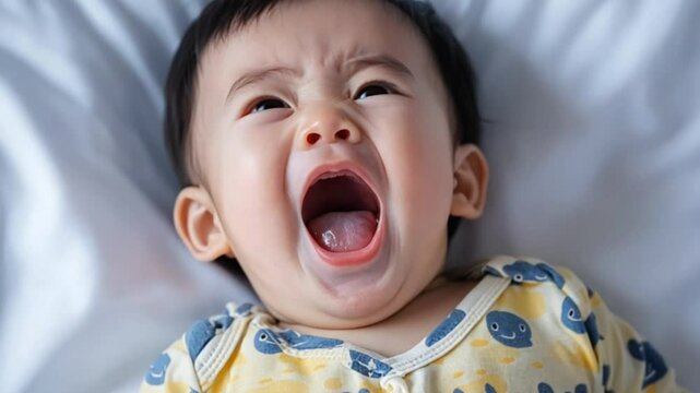 A yawning kid, a little boy screaming in pain 