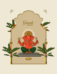 Ganesh Chaturthi Invitation minimal card design, Social media banner design, packaging design template