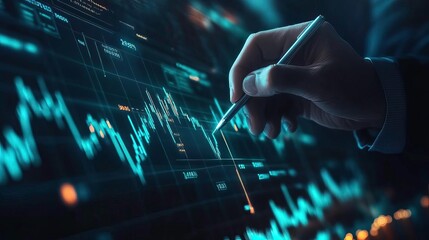 A business professional analyzes financial data with a digital interface, showcasing modern technology and strategic insights.