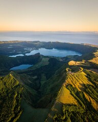 Aerial drone panorama picture of Miradouro da Boca do Inferno on Sao Miguel on the Azores Islands