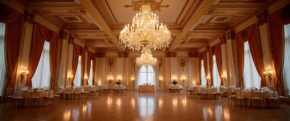 Obraz premium Elegant Ballroom Grand Setting with Chandelier and Decor