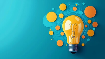 Bright Idea Light bulb with expanding circles, ripple effect of ideas on growth, flat design illustration