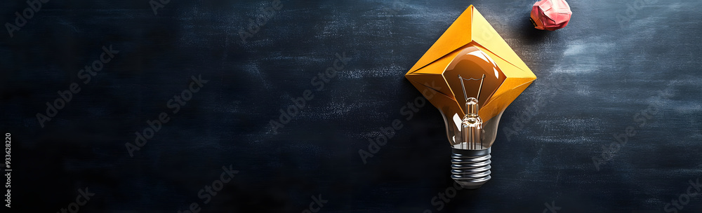 Poster conceptual image showing a light bulb above a blackboard.