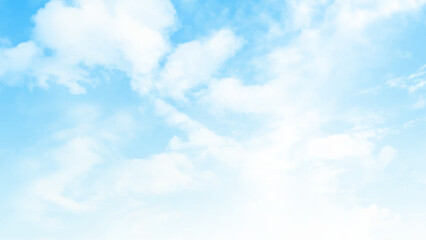 Obraz premium Blue sky nature landscape background with realistic fluffy clouds. White realistic cloud sky, cloudscape on blue background. Clouds, vector element,template