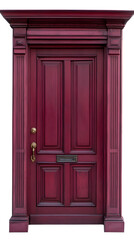 Classic wooden dark red framed door isolated on white background