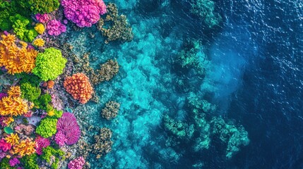 Obraz premium Aerial View of Colorful Coral Reef Patterns Underwater Paradise