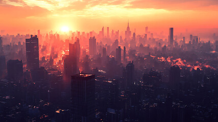 Cityscape and buildings with sunrise in morning.
