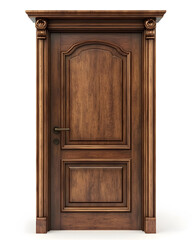 Classic wooden framed door isolated on white background