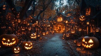 On Halloween night, pumpkin lanterns and a lone man appear in an abandoned park