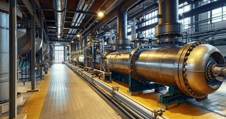 A clear and comprehensive view of a meticulously organized industrial pipeline system in a modern facility setup