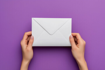 person is holding a white envelope in their hand. The envelope is open and the contents are visible. The person appears to be holding the envelope with care and attention