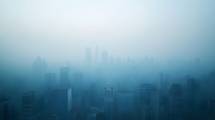 Fototapeta premium Shrouded Cityscape A Thick Layer of Smog Blanketing the Skyline of a Densely Populated City with Buildings Barely Visible Through the Hazy Polluted Atmosphere