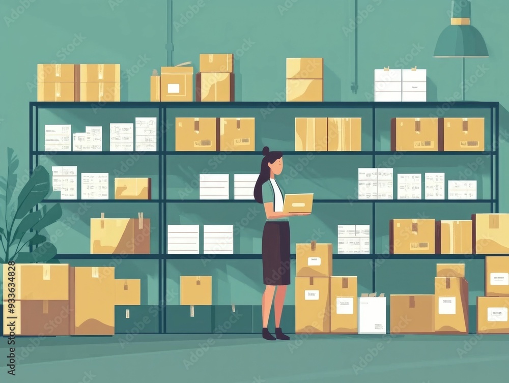 Poster flat design depicting the concept of inventory optimization and management of slow moving the image 