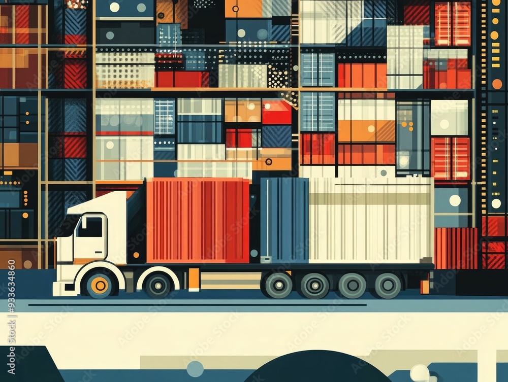 Poster flat design showcasing an optimized logistics and supply chain management system with data analytics