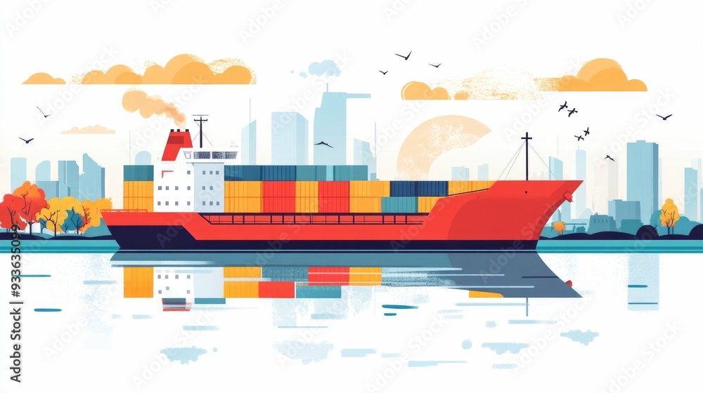 Poster efficient freight forwarding a flat design depicting the coordinating of global shipping routes and 