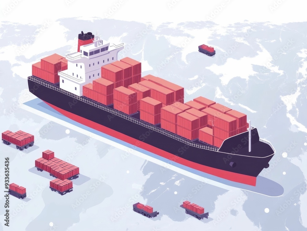 Poster streamlining global freight logistics with real time tracking and visualization a flat design showca