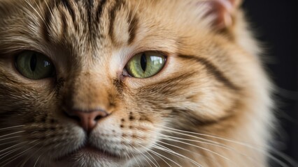 Close-up of a Cat's Face with Green Eyes and Whiskers