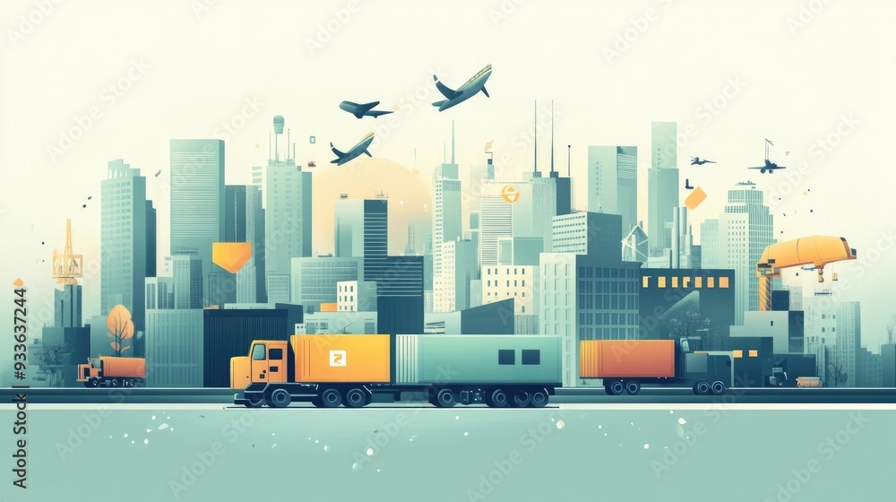 Aufkleber optimizing global logistics and freight tracking across supply chains with flat design showcasing th