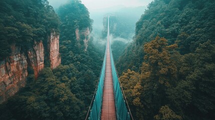 Fototapeta premium Majestic Aerial View of Zhangjiajie Glass Bridge in Spectacular China