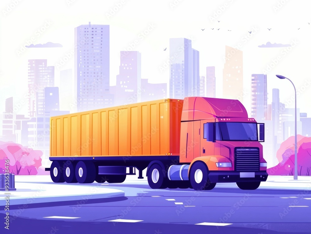 Poster streamlined cross border e commerce shipping and freight logistics flat design showcasing the effici