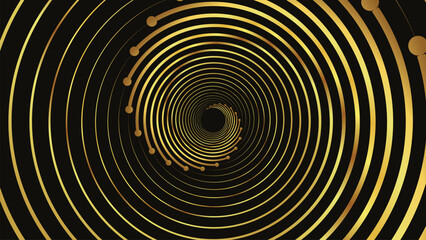 Abstract spiral wavy golden gradient ball spinning vortex style background.