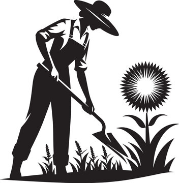 black silhouette farmer gardening sunflower clip art preview