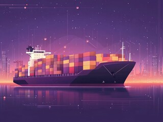 Obraz premium AI Driven Logistics Optimization Streamlining Shipping Routes for Efficient Deliveries through Data Analysis Network Planning and Flat Design