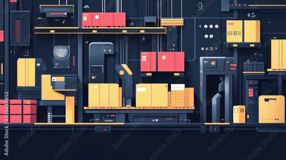 Poster streamlining shipping processes with smart sensor tracking and flat design logistics enhancing visib