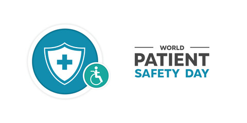Fototapeta premium World Patient Safety Day. Shield, patient and plus icon. Great for cards, banners, posters, social media and more. White background.