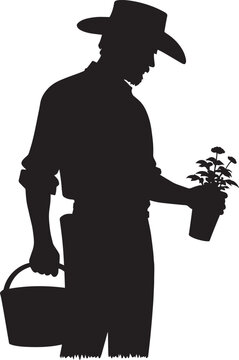 recommend clip art: Farmer doing farming silhouette vector illustration isolated on a white background