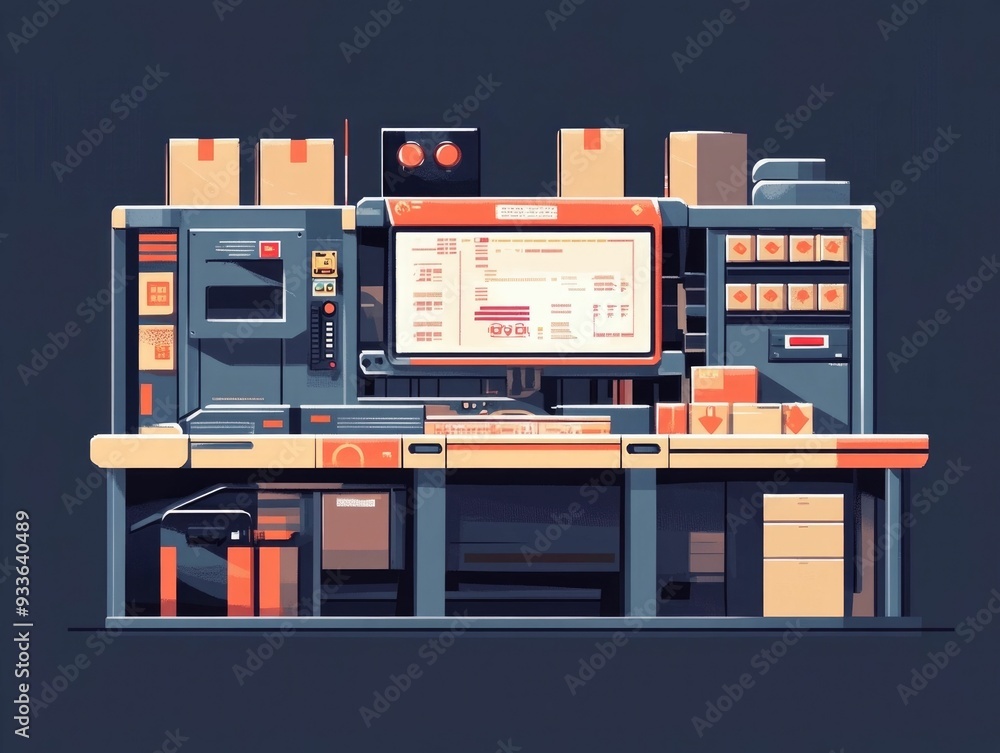 Fototapete automated shipping hub efficient logistics optimization through flat design streamlined package sort